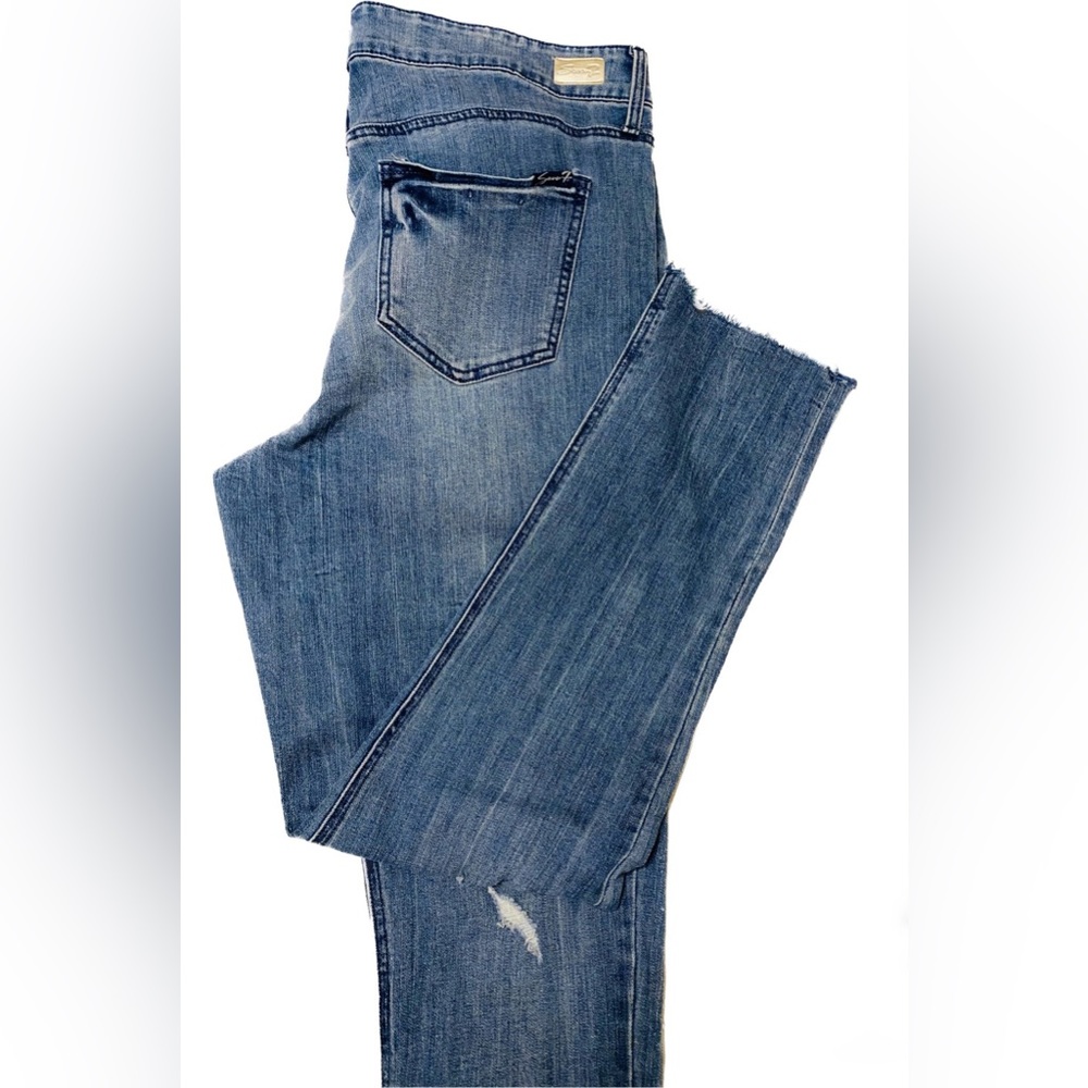 Seven7 Jeans Highrise Slim Straight Raw Hem Distressed Womens 16 Gold Accents